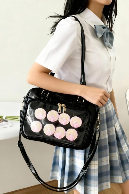 Black Ita Shoulder Bag with Clear Window for Plushies and Pins