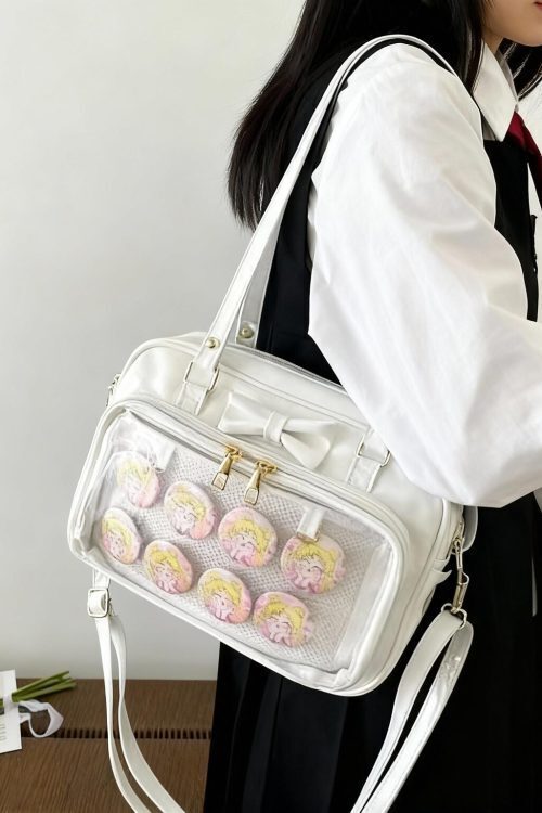 Black Ita Shoulder Bag with Clear Window for Plushies and Pins