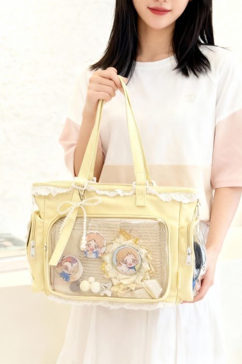 Black Ita Tote Bag with Clear Window for Plushies and Pins