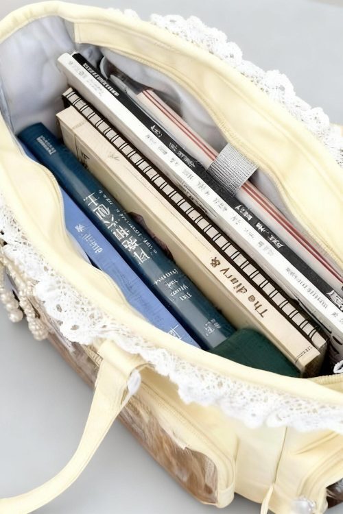 Black Ita Tote Bag with Clear Window for Plushies and Pins