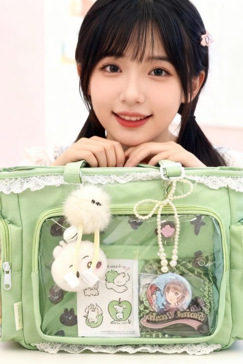 Black Ita Tote Bag with Clear Window for Plushies and Pins