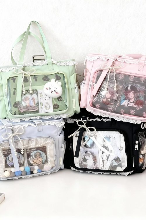 Black Ita Tote Bag with Clear Window for Plushies and Pins