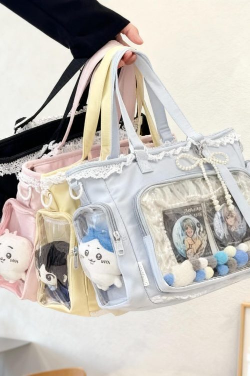 Black Ita Tote Bag with Clear Window for Plushies and Pins