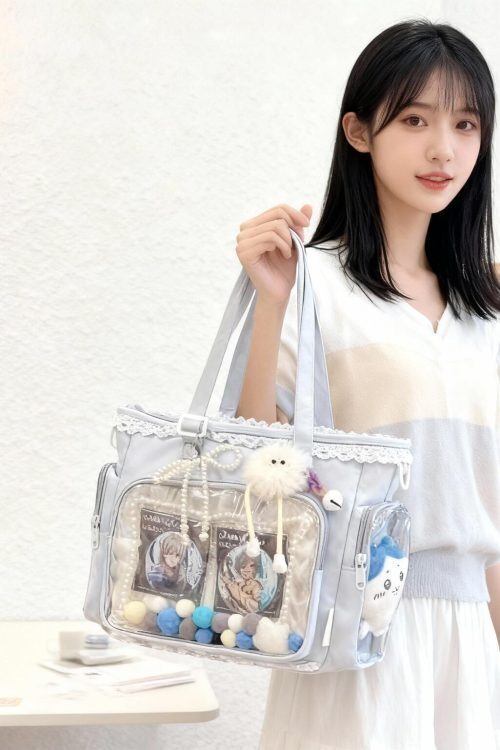 Black Ita Tote Bag with Clear Window for Plushies and Pins