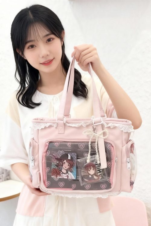 Black Ita Tote Bag with Clear Window for Plushies and Pins