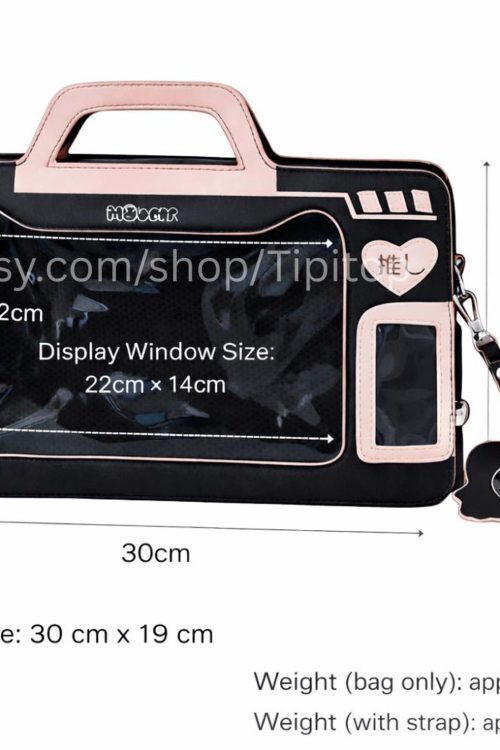 Black Kawaii Cat Convertible Ita Bag with Clear Window for Pin Display