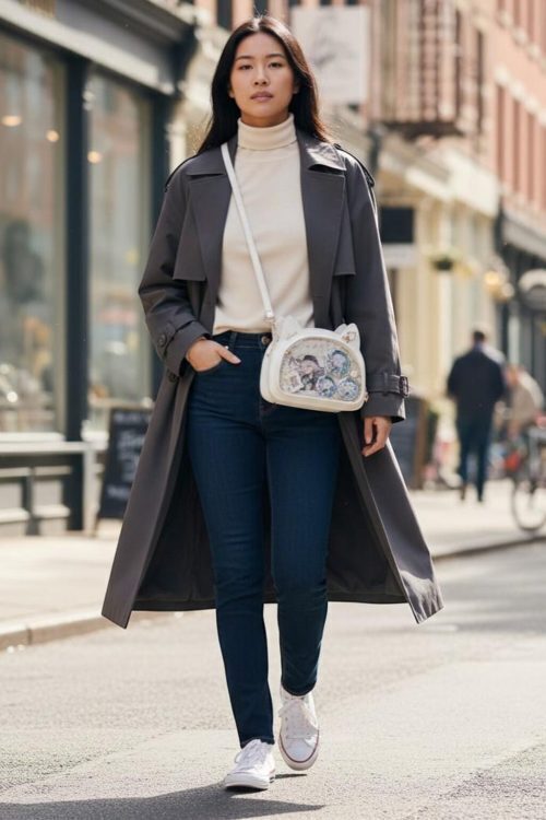 Black Kawaii Cat Convertible Ita Bag with Clear Window for Pin Display