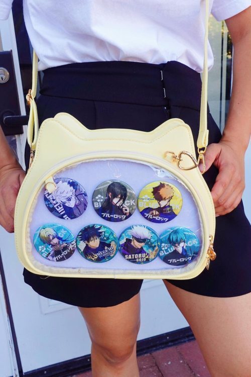 Black Kawaii Cat Convertible Ita Bag with Clear Window for Plushies and Pins