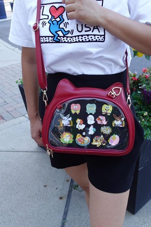 Black Kawaii Cat Convertible Ita Bag with Clear Window for Plushies and Pins