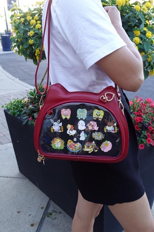 Black Kawaii Cat Convertible Ita Bag with Clear Window for Plushies and Pins