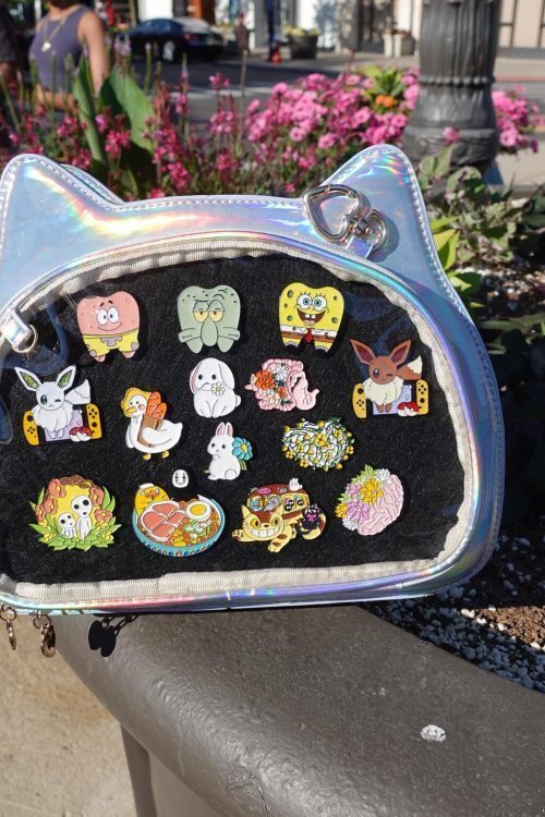 Black Kawaii Cat Convertible Ita Bag with Clear Window for Plushies and Pins