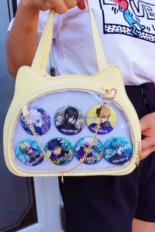 Black Kawaii Cat Convertible Ita Bag with Clear Window for Plushies and Pins