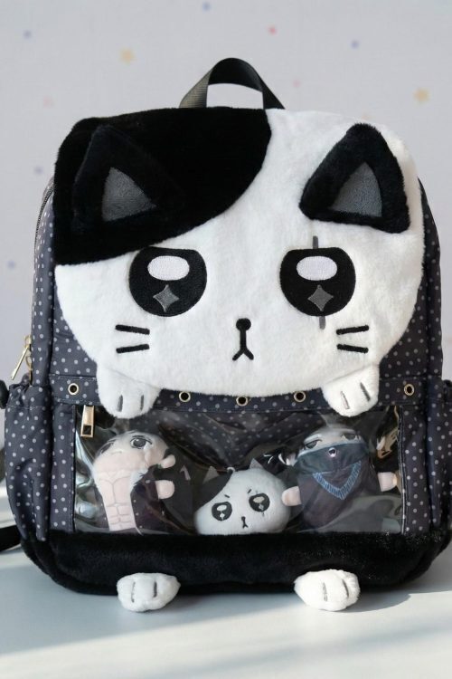 Black Kawaii Cat Ita Backpack for Plushies and Pins
