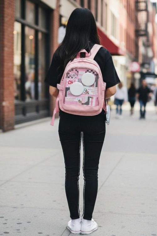 Black Kawaii Convertible Ita Bag for Pin Display