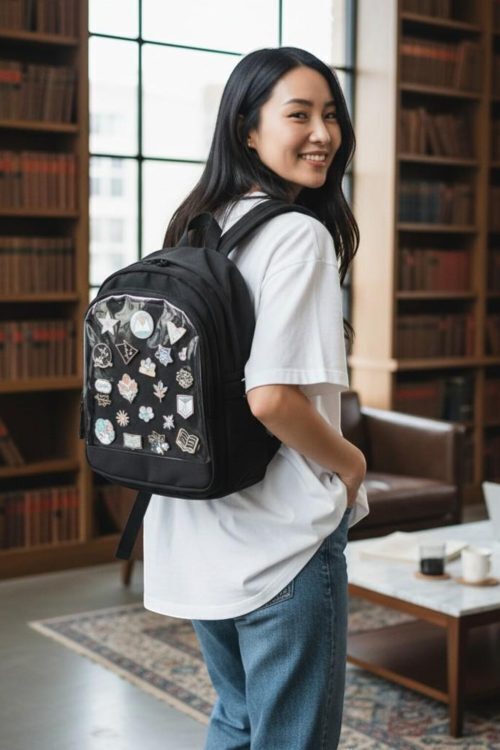 Black Kawaii Convertible Ita Bag for Pin Display