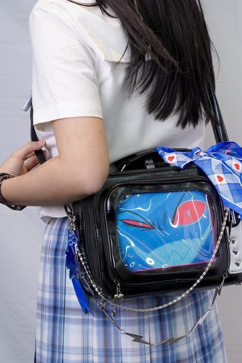 Black Kawaii Convertible Ita Bag with Clear Window for Photocards and Pins