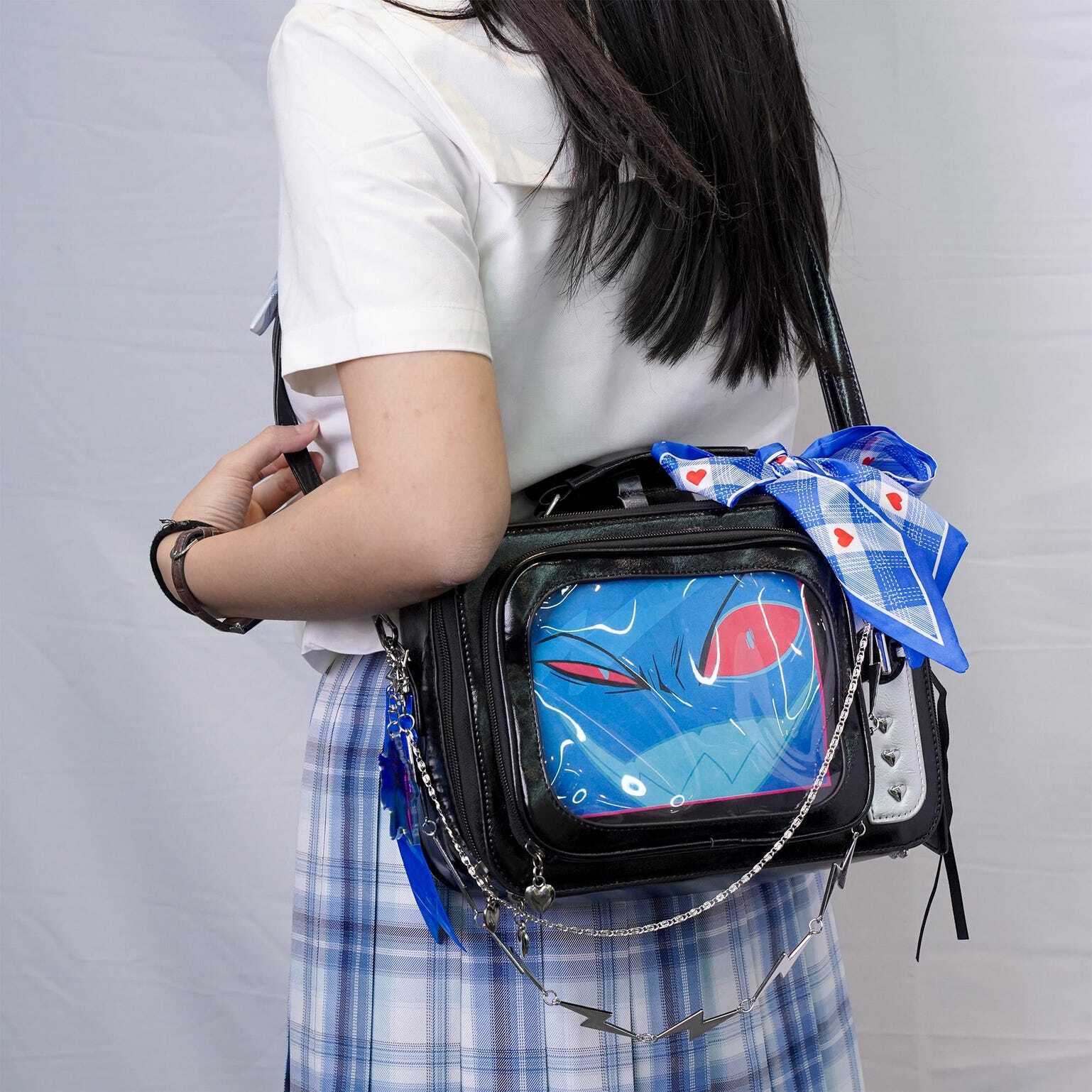 Black Kawaii Convertible Ita Bag with Clear Window for Photocards and Pins Black Kawaii Convertible Ita Bag with Clear Window for Photocards and Pins