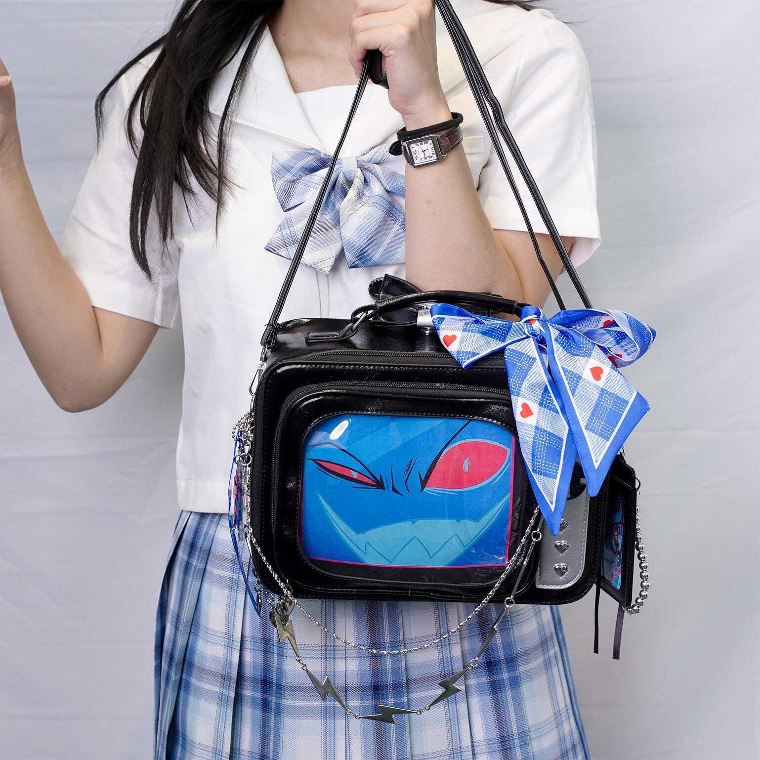 Black Kawaii Convertible Ita Bag with Clear Window for Photocards and Pins Black Kawaii Convertible Ita Bag with Clear Window for Photocards and Pins