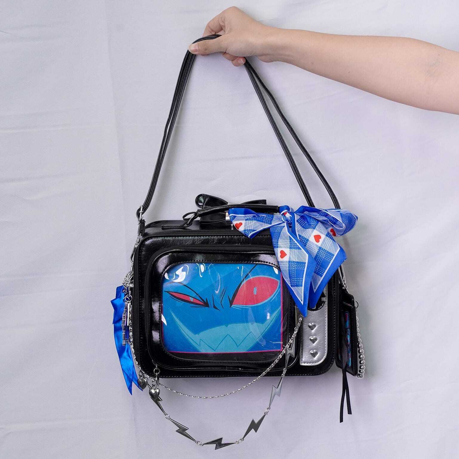 Black Kawaii Convertible Ita Bag with Clear Window for Photocards and Pins Black Kawaii Convertible Ita Bag with Clear Window for Photocards and Pins