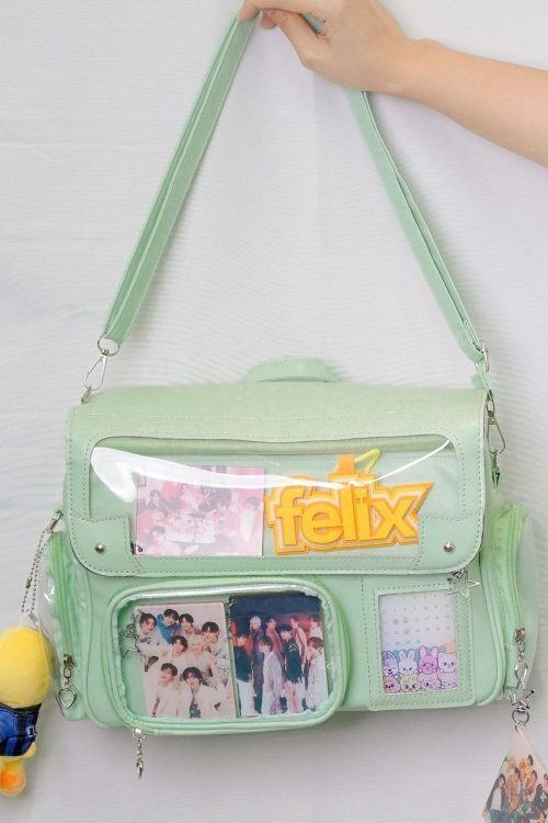 Black Kawaii Convertible Ita Bag with Clear Window for Photocards and Pins