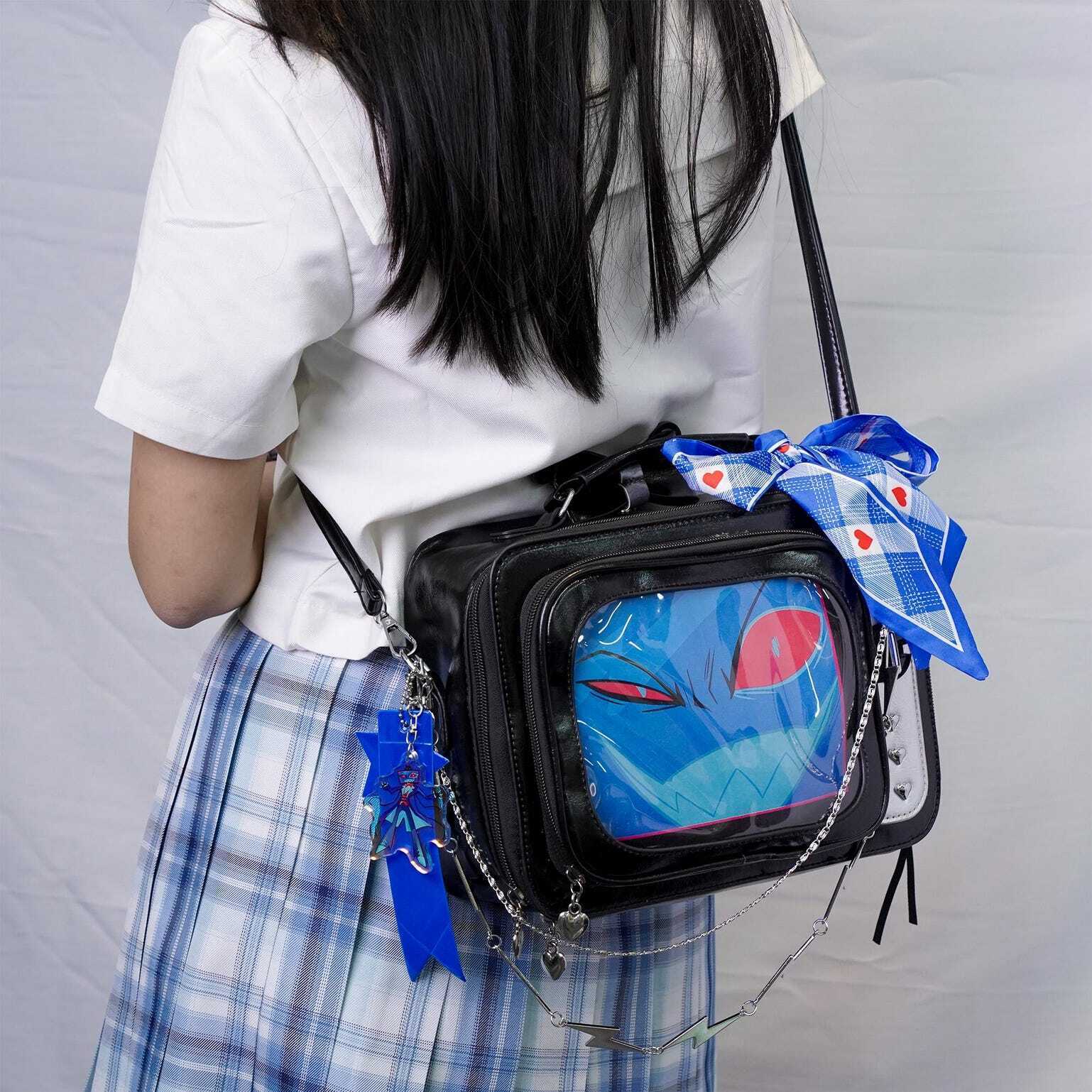 Black Kawaii Convertible Ita Bag with Clear Window for Photocards and Pins Black Kawaii Convertible Ita Bag with Clear Window for Photocards and Pins