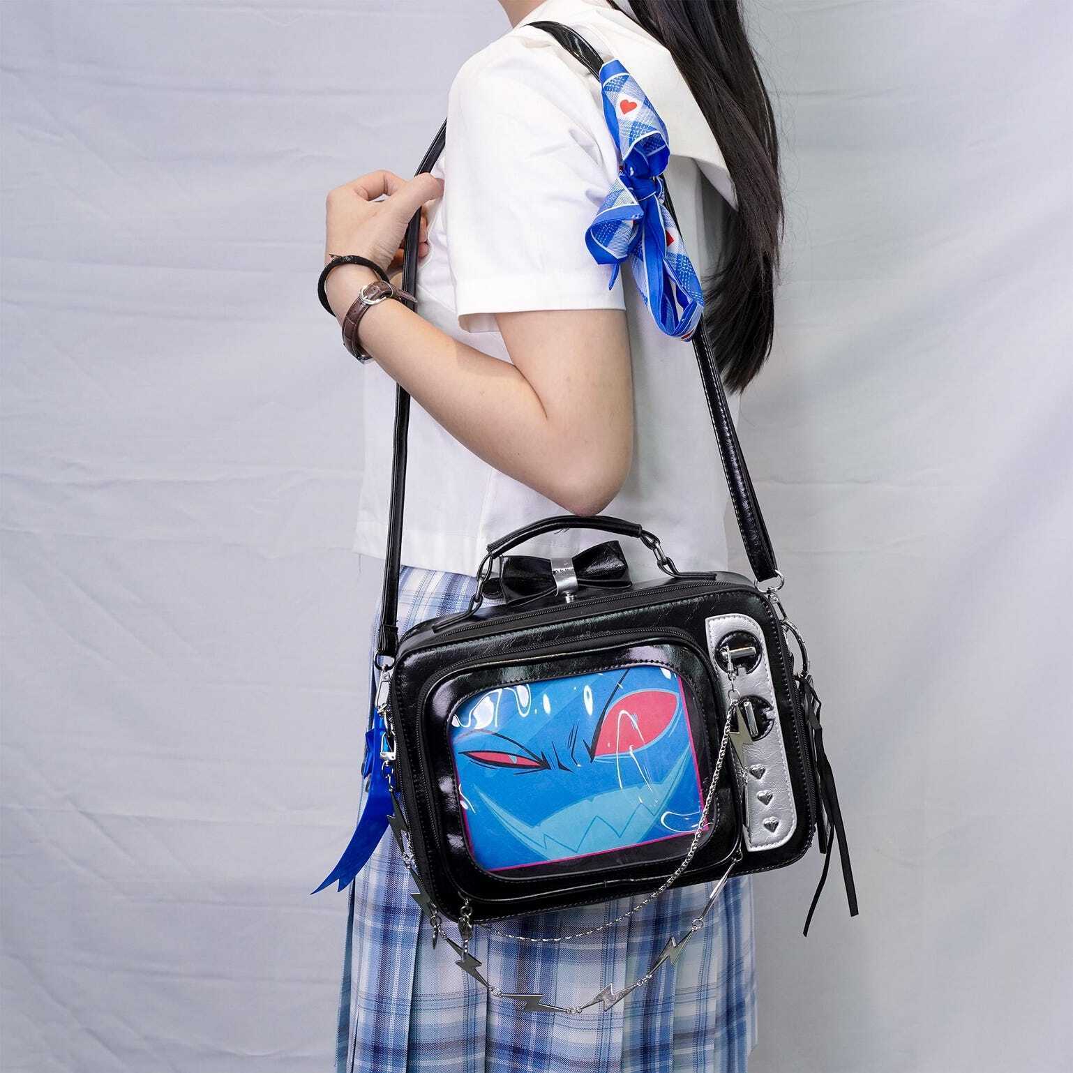 Black Kawaii Convertible Ita Bag with Clear Window for Photocards and Pins Black Kawaii Convertible Ita Bag with Clear Window for Photocards and Pins