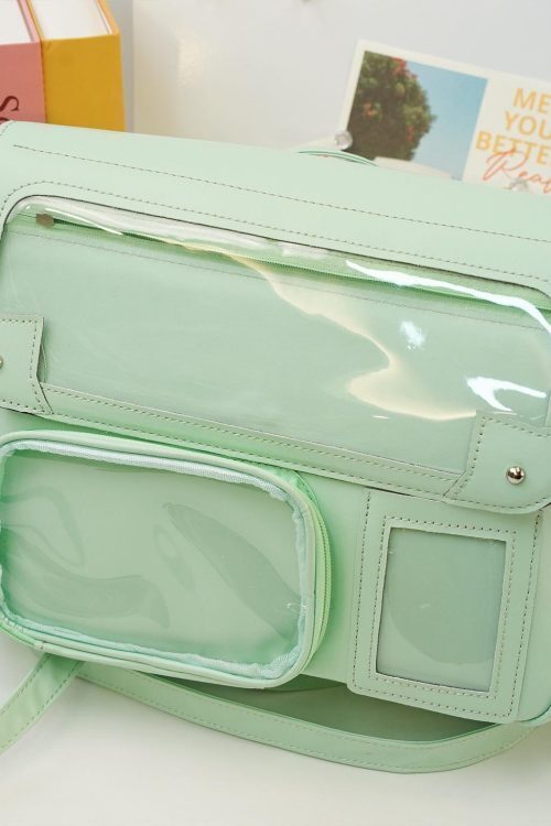 Black Kawaii Convertible Ita Bag with Clear Window for Photocards and Pins