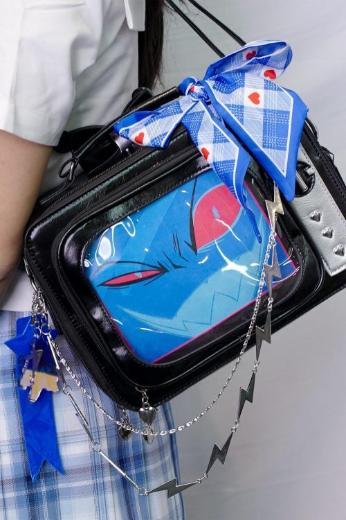 Black Kawaii Convertible Ita Bag with Clear Window for Photocards and Pins