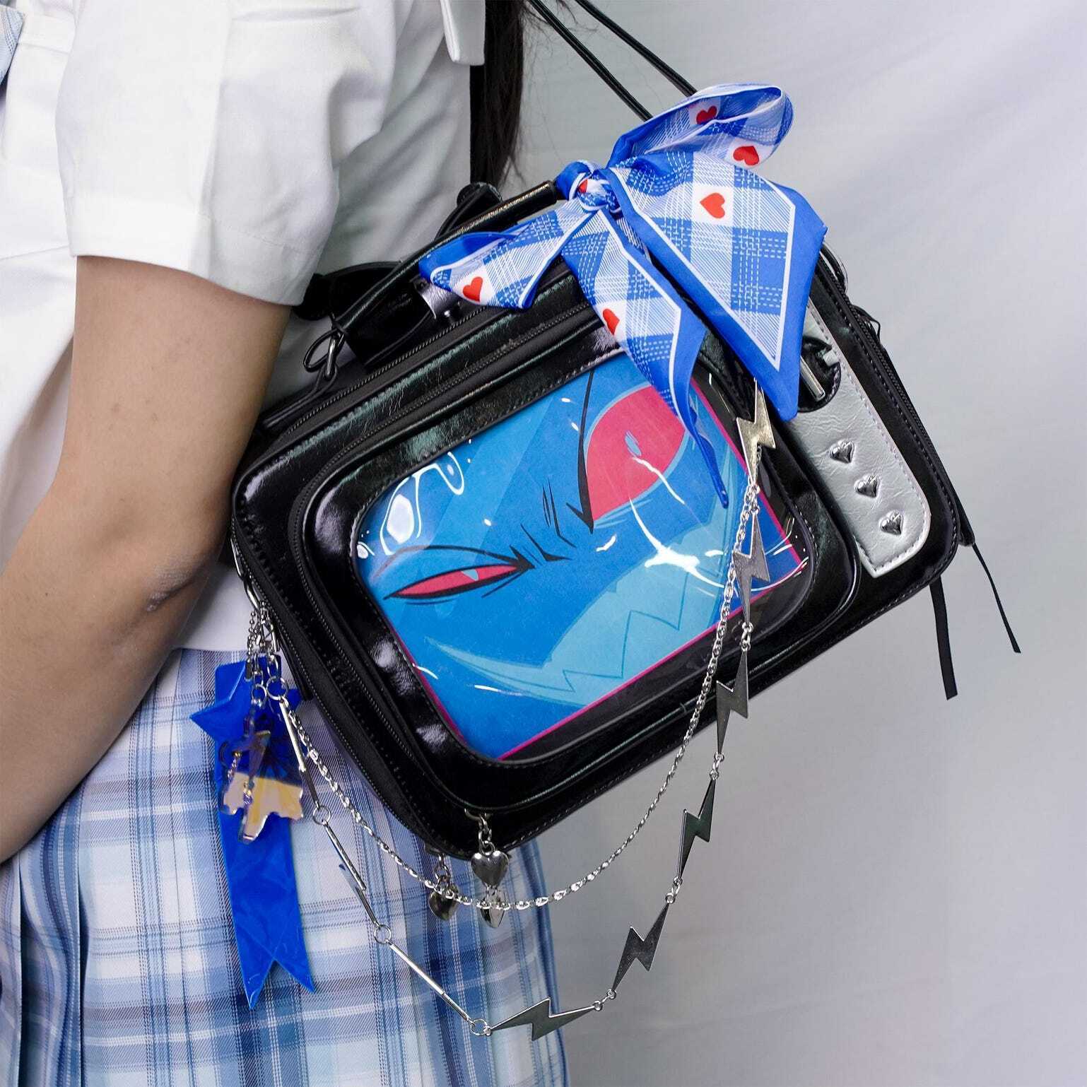 Black Kawaii Convertible Ita Bag with Clear Window for Photocards and Pins Black Kawaii Convertible Ita Bag with Clear Window for Photocards and Pins