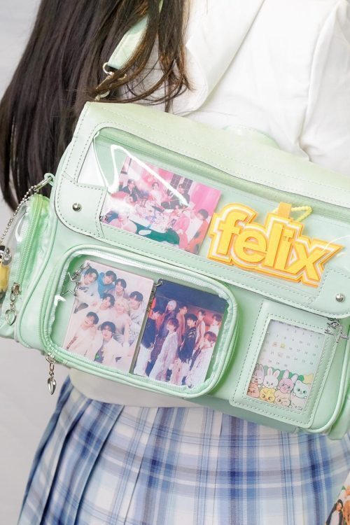 Black Kawaii Convertible Ita Bag with Clear Window for Photocards and Pins