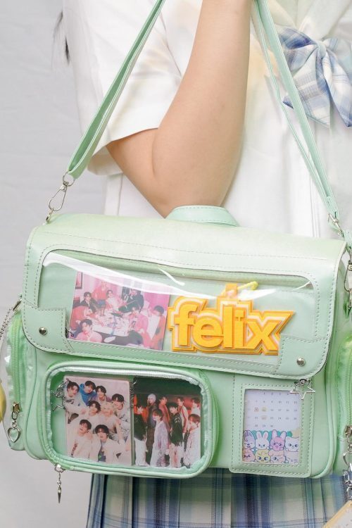 Black Kawaii Convertible Ita Bag with Clear Window for Photocards and Pins