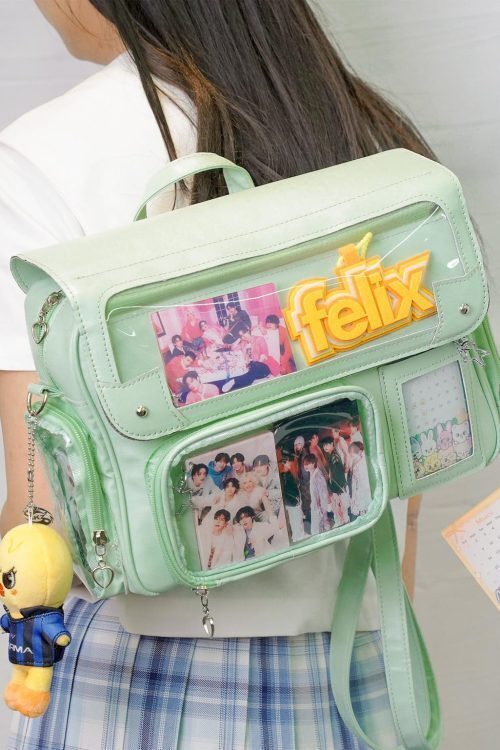 Black Kawaii Convertible Ita Bag with Clear Window for Photocards and Pins