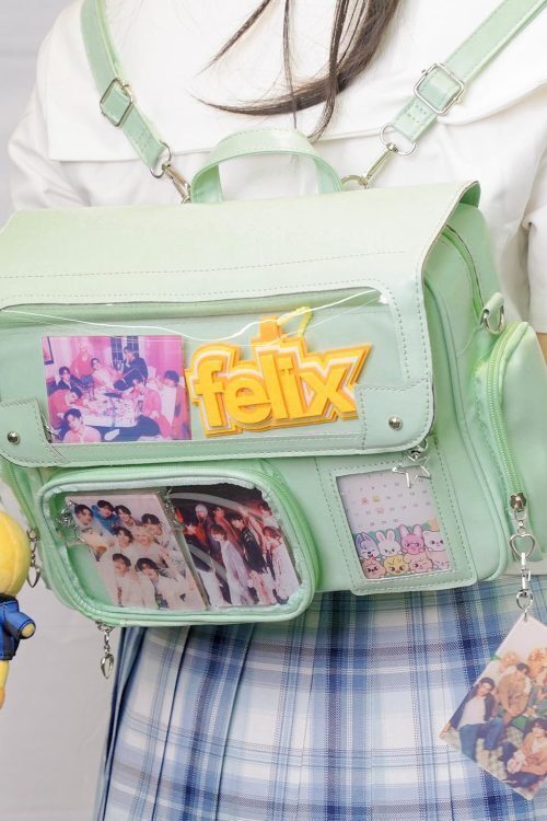 Black Kawaii Convertible Ita Bag with Clear Window for Photocards and Pins