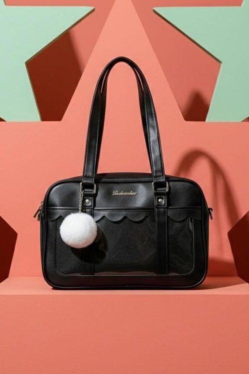 Black Kawaii Convertible Ita Bag with Clear Window for Pin Display