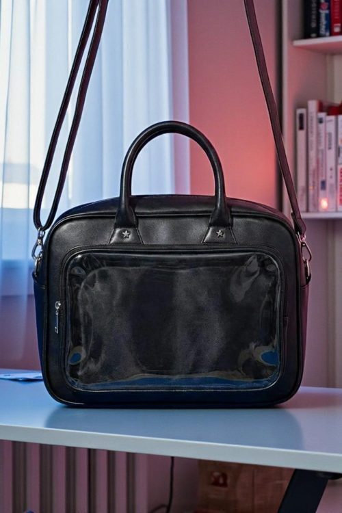 Black Kawaii Convertible Ita Bag with Clear Window for Pin Display