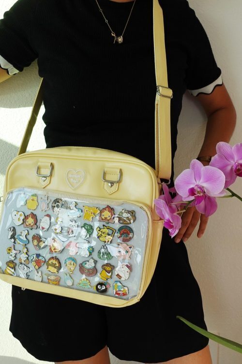 Black Kawaii Convertible Ita Bag with Clear Window for Pin Display