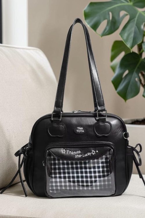 Black Kawaii Convertible Ita Bag with Clear Window for Pin Display