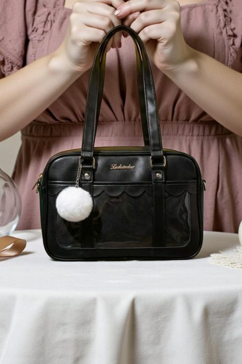 Black Kawaii Convertible Ita Bag with Clear Window for Pin Display