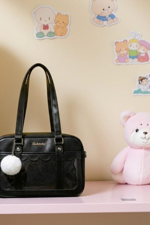 Black Kawaii Convertible Ita Bag with Clear Window for Pin Display