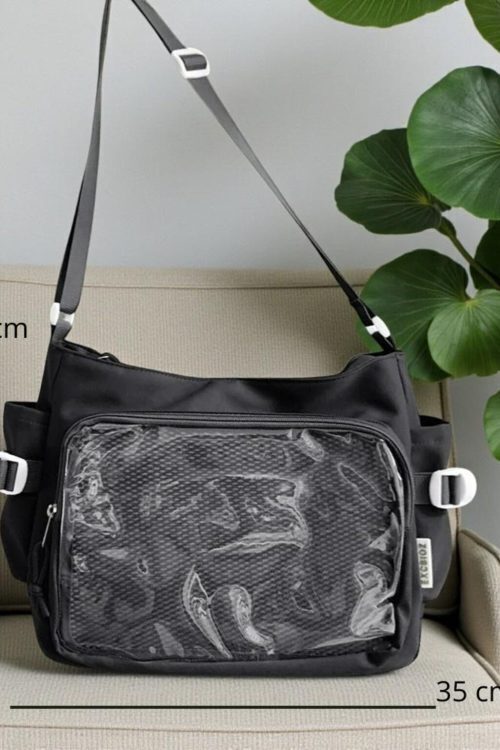 Black Kawaii Convertible Ita Bag with Clear Window for Pin Display