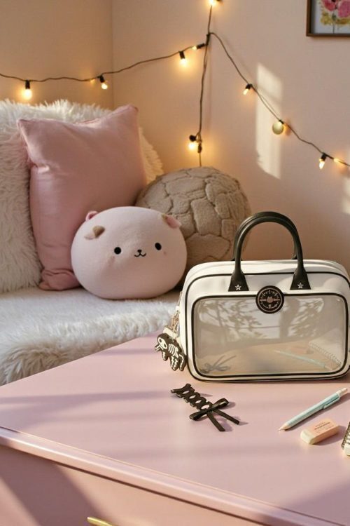 Black Kawaii Convertible Ita Bag with Clear Window for Pin Display