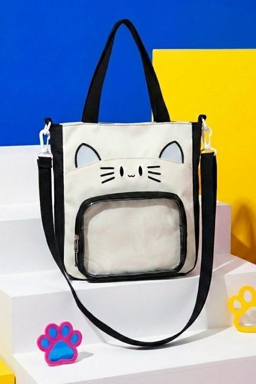 Black Kawaii Convertible Ita Bag with Clear Window for Pin Display