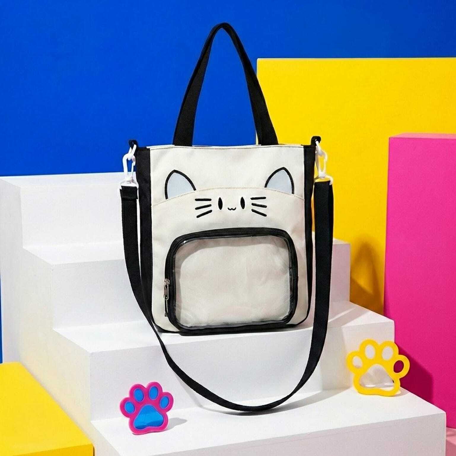 Black Kawaii Convertible Ita Bag with Clear Window for Pin Display Black Kawaii Convertible Ita Bag with Clear Window for Pin Display