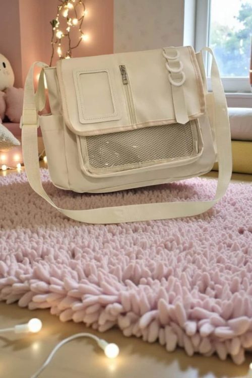 Black Kawaii Convertible Ita Bag with Clear Window for Pin Display