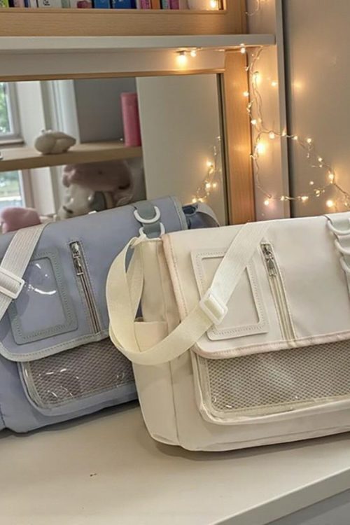 Black Kawaii Convertible Ita Bag with Clear Window for Pin Display