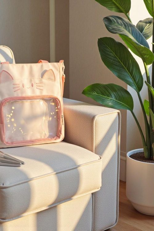 Black Kawaii Convertible Ita Bag with Clear Window for Pin Display