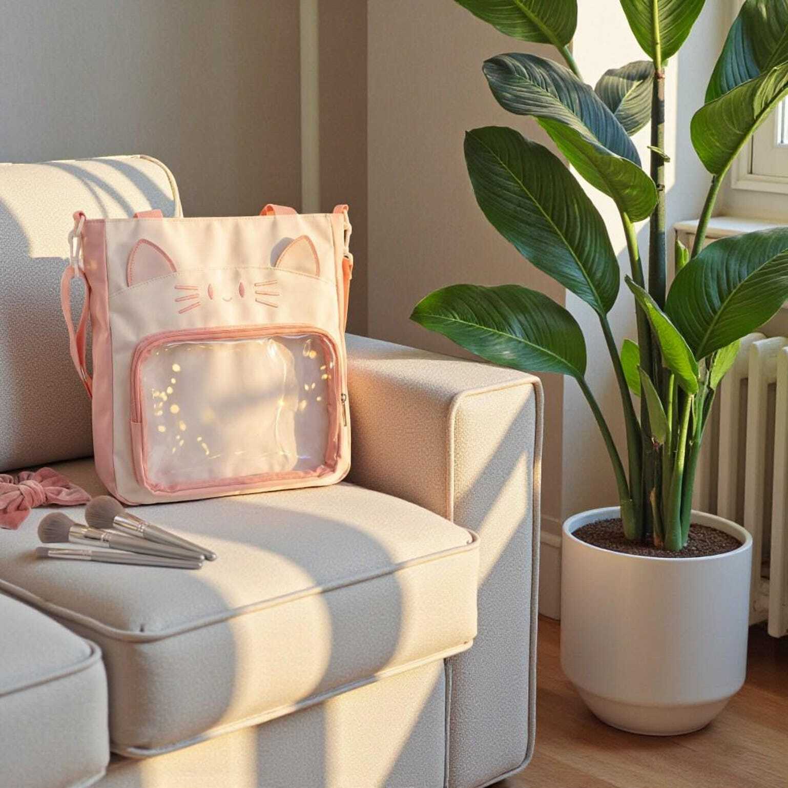 Black Kawaii Convertible Ita Bag with Clear Window for Pin Display Black Kawaii Convertible Ita Bag with Clear Window for Pin Display