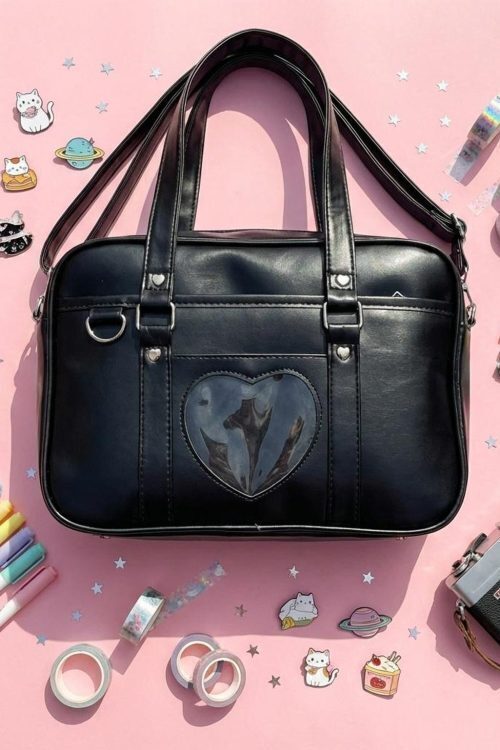 Black Kawaii Convertible Ita Bag with Clear Window for Pin Display