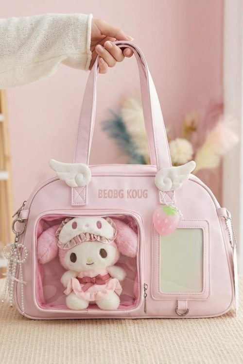 Black Kawaii Convertible Ita Bag with Clear Window for Pin Display
