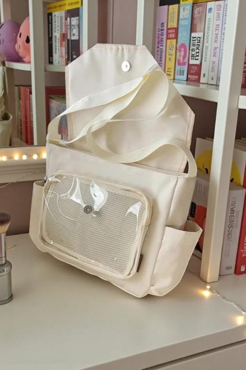 Black Kawaii Convertible Ita Bag with Clear Window for Pin Display